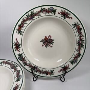 The Cellar O'Tannenbaum, 1 Large Rim Soup Bowl, Holly & Ribbon Border Christmas